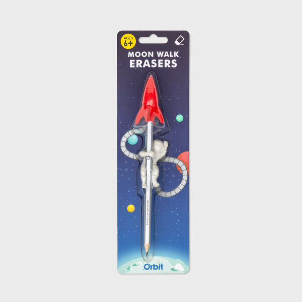 Moon Walk Erasers | Astronaut & rocket eraser and pencil set.
