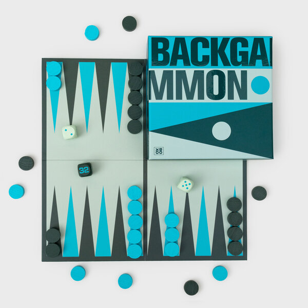Backgammon Set | BOXO Backgammon set and folded board in a box.