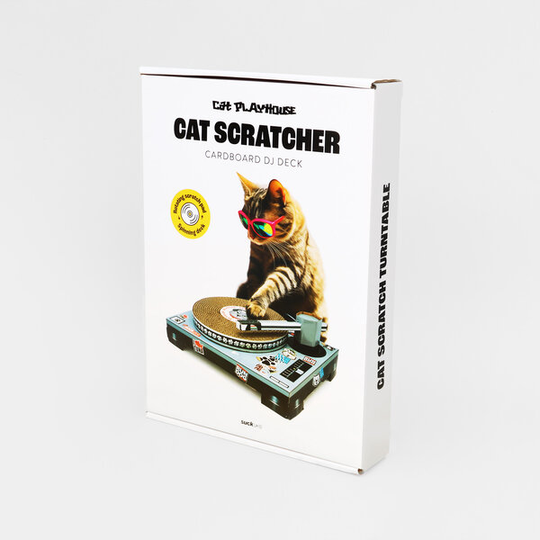 Cat Scratch Turntable | Cardboard DJ turntable scratching cat toy.
