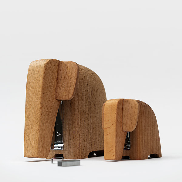 Wooden Elephant Stapler | Sculptural and useful desk accessory.